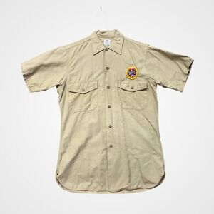 Elbeco Uniform Shirt Mens M Tan Good‎ Short Sleeve Cotton Vintage Utility Button